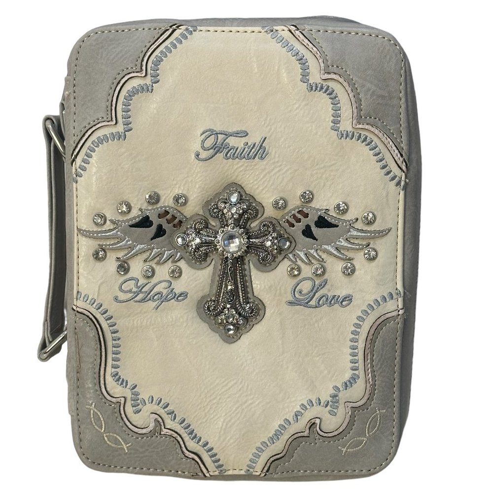 (7-203) Brand New with Tag - Beautiful Western Beige Gray Bible Case with Strap